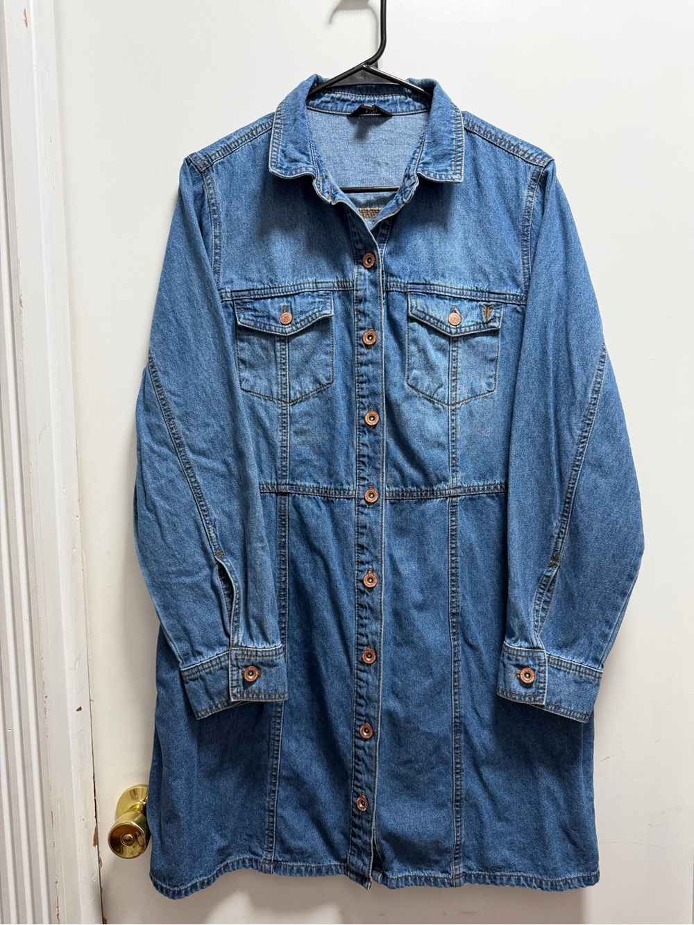 Frye Denim Long Sleeve Mini Dress Sz M Dark Wash Western Cowgirl Rodeo Retro
